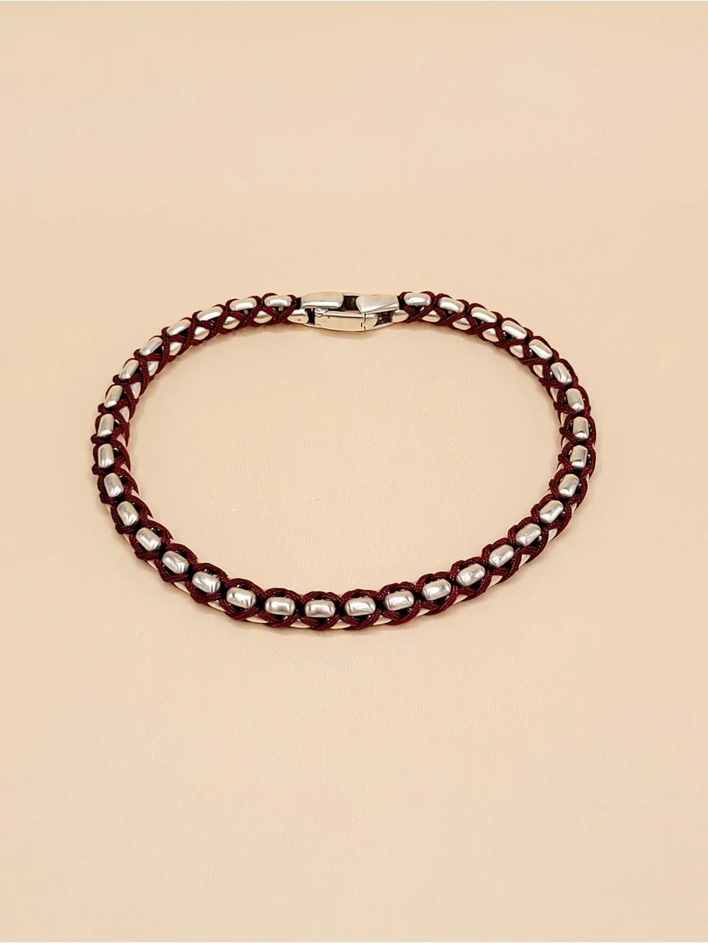 David Yurman Woven Maroon Box Chain Bracelet In Sterling Silver , 4.8mm